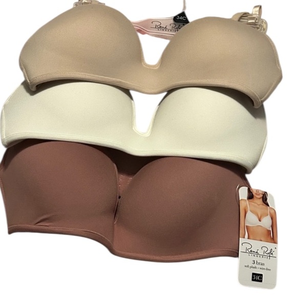 Rene Rofe Women's Bra Trio - Cream, White, Tan - Picture 3 of 8